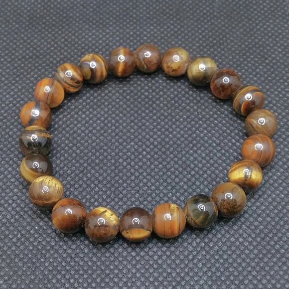 Gemstone Bracelet Tigers Eye Set of 3 Black Lava 8mm Beaded Handmade Stretch NEW - Picture 4 of 13